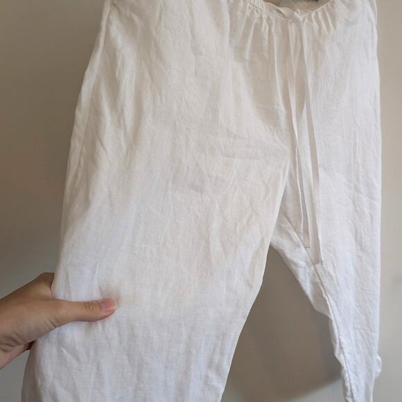 Caslon Women's Tie Waist Tapered Linen Pants Notched Hem White Size XL - Picture 4 of 11